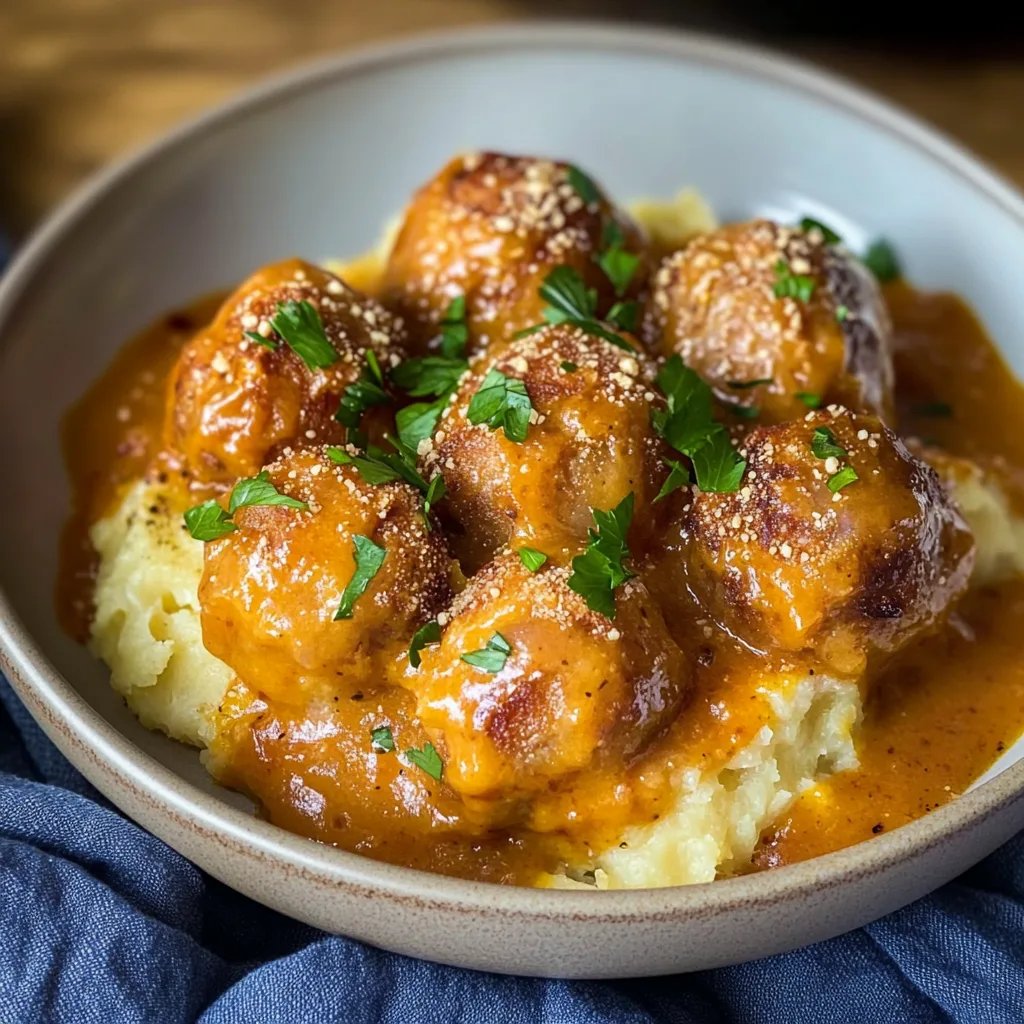 Hackbällchen in cremiger Sauce mit Kartoffelpüree