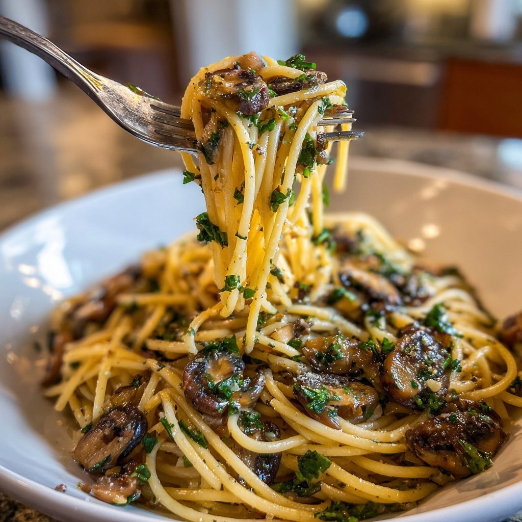 Spaghetti mit Pilzen und Petersilie