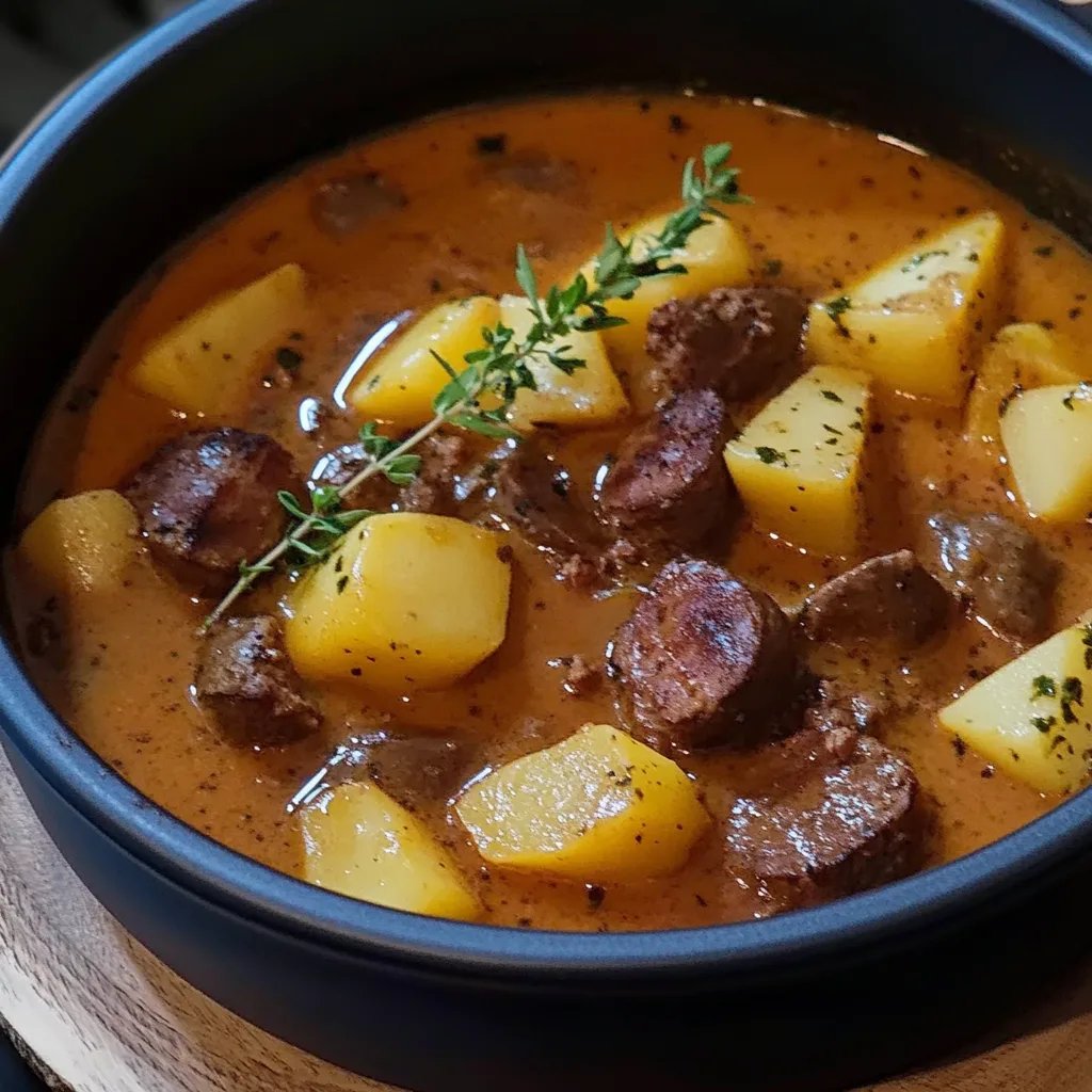 Kartoffelgulasch mit Würstchen